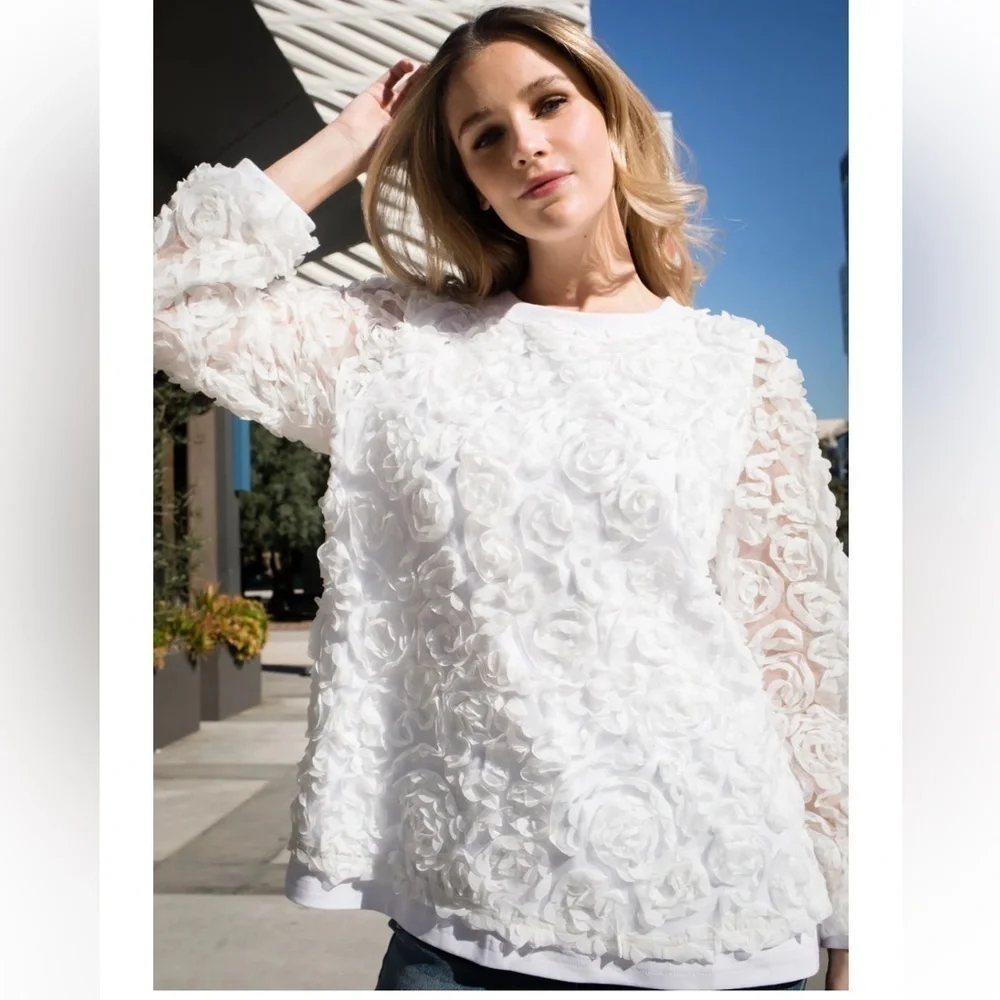 💕 Joh Apparel Raquel Top with Lace Flower Swirls white Cotton Size S - Picture 1 of 10